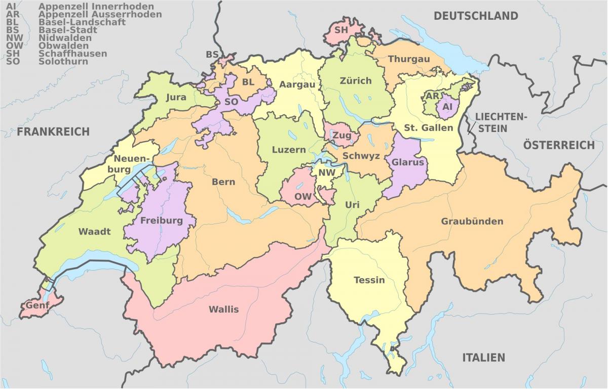 Базель на карте Швейцарии