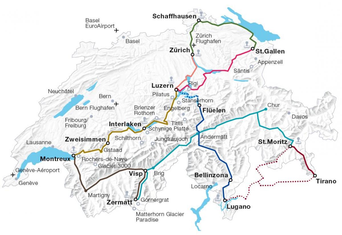 Швейцария железнодорожного маршрут на карте