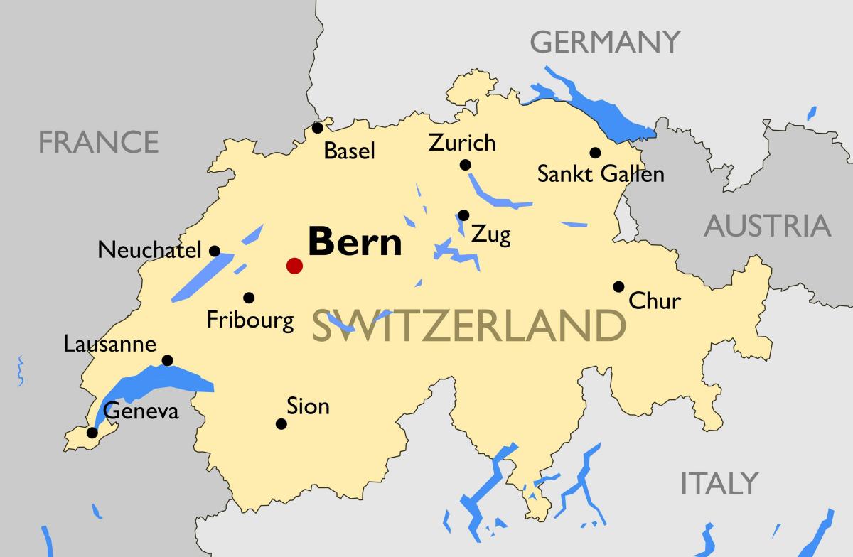 карта Швейцарии с крупных городов