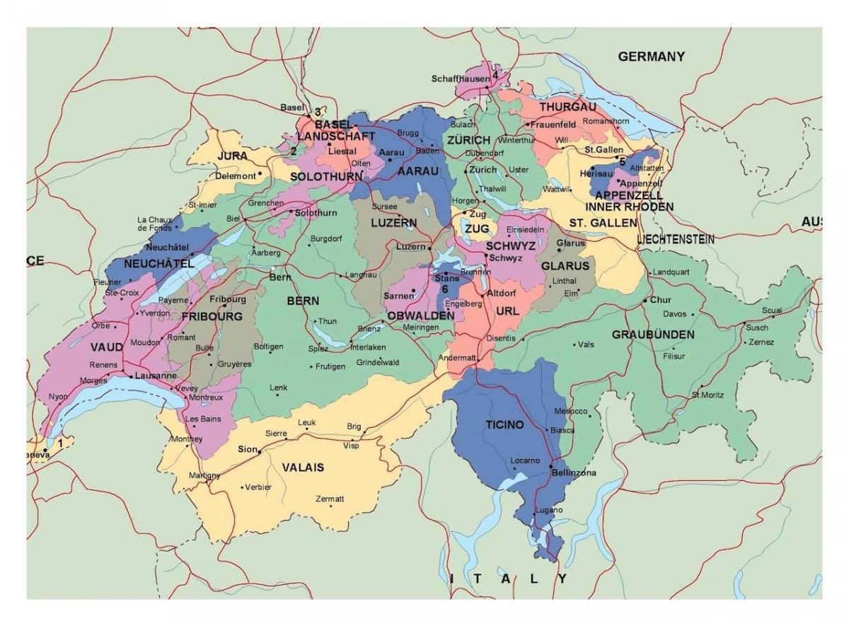 карта Швейцарии с городами